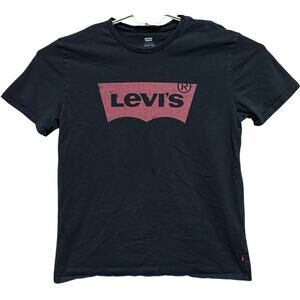 Levis Graphic Tee Shirt Men Size L Black Short Sleeve Spell Out Logo 100% Cotton
